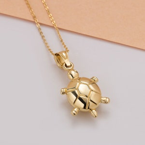 Pendentif tortue élégant, collier tortue en or massif 14 carats, bijoux en or minimalistes, cadeau de Noël pour elle, collier ou pendentif tortue de mer uniquement