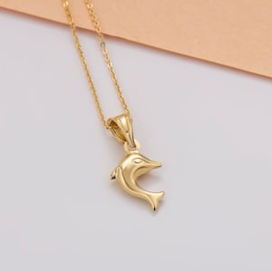 14K Solid Gold Dolphin Pendant Necklace | Christmas Gift | Dainty Dolphin Charm for Women |  Elegant Gold Jewelry for Everyday Wear