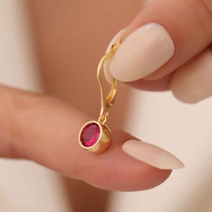Rubin Lünette baumeln runde Ohrringe, 14K 10K 8K solid Gold, Juli Birthstone Charme