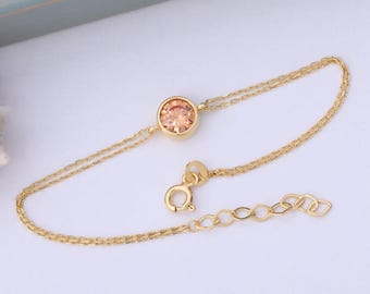 Citrine 14K Solid Gold Bezel Round Bracelet, November Birthstone Jewelry