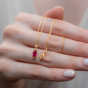 Bezel Marquise Cut Ruby Necklace 14K Solid Gold, July Birthstone Pendant, Dainty Minimalist Jewelry, Gift for Birthday or Christmas