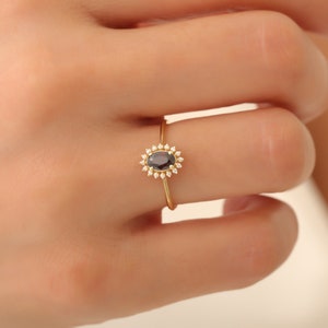 Smoky Quartz and Real Diamond Oval Cut Ring in 14K Solid Gold, Quartz Jewelry, Christmas Gift, Smoky Quartz Jewelry