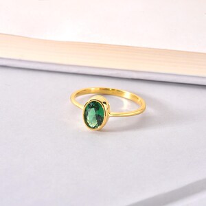 Oval Emerald Bezel Ring in 14K Solid Gold, May Birthstone Jewelry, Perfect Gift for Christmas, Mother&#39;s Day and Special Occasions