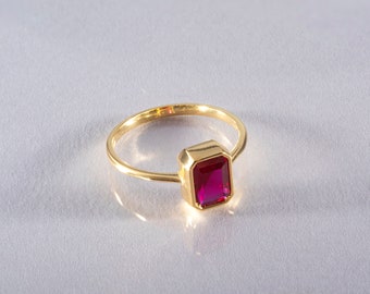 Rectangle Ruby Ring Baguette,14K or 10K or 8K Solid Gold, July Birthstone, Engagement Ring