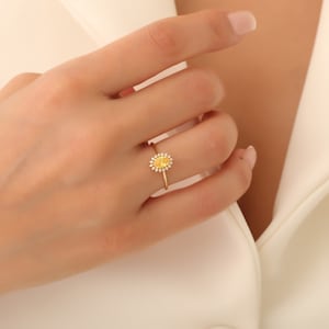 Yellow Topaz and Real Diamond Oval Cut Ring in 14K Solid Gold, Yellow Topaz Jewelry, Christmas or Lover Gift,Graduation gift