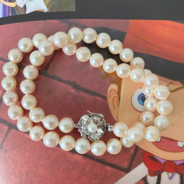 Pearl necklace Japanese Akoya pearl vintage pearl necklace Silver Clasp Cultured Pearl Japanese pearl Saltwater Real pearl necklace
