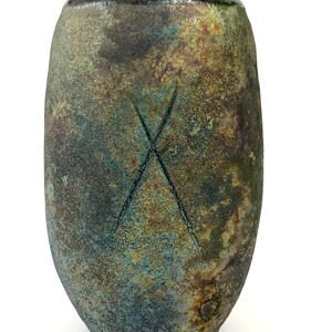 Small raku X vase at 6 tall x 3.5 wide is alive with colors and textures image 5