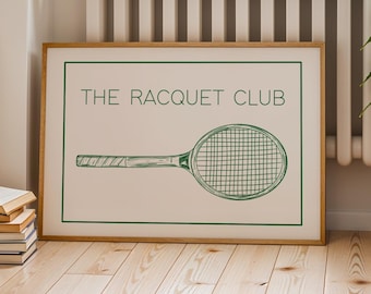 Lámina artística de tenis de The Racquet Club: Decoración deportiva minimalista retro (Descarga digital)