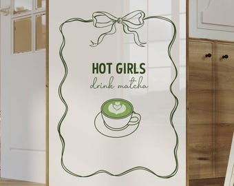 Impresión artística de matcha, decoración moderna para cafeterías y cocinas, linda obra de arte imprimible para chicas, descarga digital