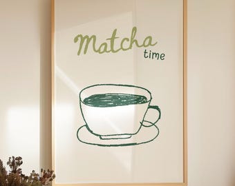 Matcha Art Print: Minimalist Green Tea Kitchen Decor (Digital Download)