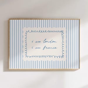Funny Bathroom Wall Art, I See London I See France, Blue Striped, Cute Restroom Humor Poster, Bathroom Sign, Instant Download