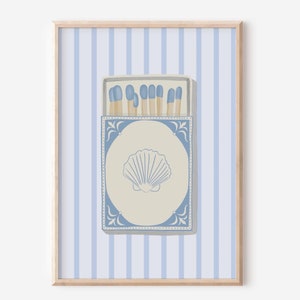 Coastal Matchbox Art Print, Blue Trendy Beach Wall Decor, Digital Download