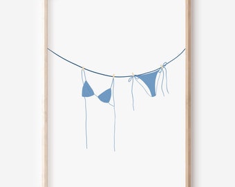 Blue Bikini Digital Print, Blue Bikini, Digital Download Print, Trendy Room Decor, Wall Art-Decorate, Trendy coastal wall art