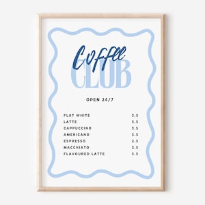 Impressão de cardápio de café, impressão de arte de café, decoração de café, presente para amantes de café, pôster retrô de café, impressão de parede de cozinha vintage, download digital