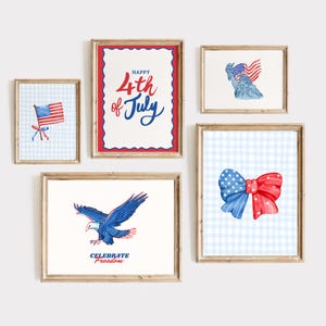 4th of July Art Prints Set Of 5, Patriotic Wall Decor, Independence Day Signs, American Flag Print, Digital Download