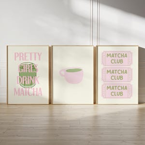 Arte mural de galería de matcha, chicas guapas beben matcha, póster de club de matcha, póster de cafetería, decoración de cocina moderna, descarga digital