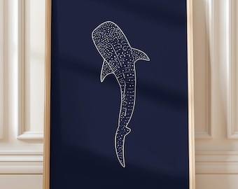 Whale Shark Line Art Print: Ocean Coastal Decor (Digital Download)