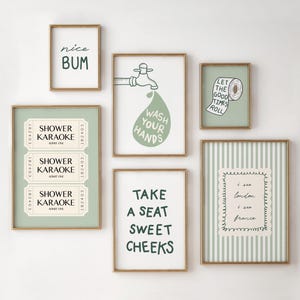 Sage Grün Badezimmer Wand Kunst Set, lustige Badezimmer Drucke Bundle, Dusche Karaoke Poster, Take a Set Süße Wangen, Mädchen Badezimmer Dekor