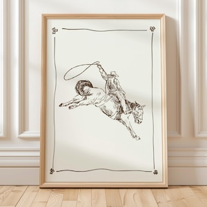 Western Cowboy Line Art Print, Western Art Prints Vintage Cowboy Art Wild West, Vintage Horse Sketch, Western Decor, Digital Download