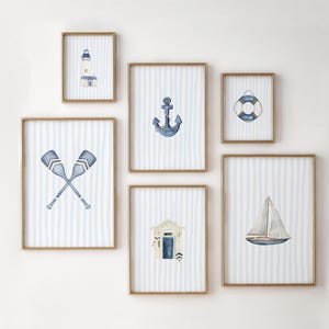 Nautical Gallery Wall Art Set: Blue & White Coastal Prints (Digital Download)
