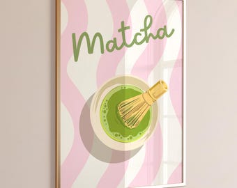 Lámina artística de matcha: Ilustración minimalista de té japonés (descarga digital)