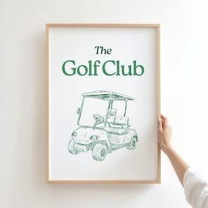 Wydruk sztuki golfowej, wydruk wózka golfowego, prezent dla miłośnika golfa, nowoczesny wystrój golfa, plakat golfisty, minimalistyczny golf, cyfrowa sztuka golfa do domu