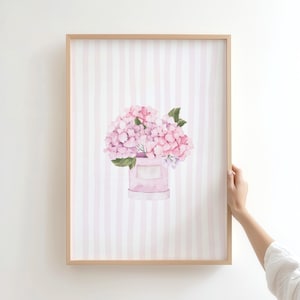 Watercolor Hydrangea Art Print: Coastal Pink Floral Decor (Digital Download