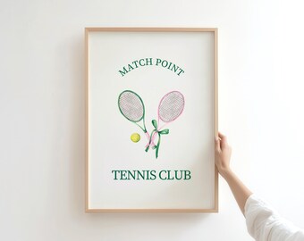 Preppy Tennis Print, Pink & Green Country Club Wall Art, Digital Download