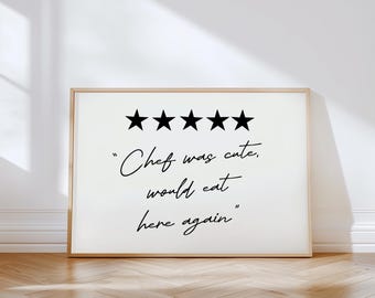 Impresión artística de Chef Was Cute, arte de cocina lindo, decoración de cocina, arte de pared, impresión artística de Chef negro, descarga digital horizontal