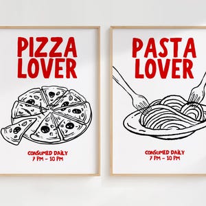 Retro Küchen Print-Set Food Poster, 2-er Set Küchen Poster, Pizza-Liebhaber-Drucke, Pasta-Liebhaber-Druck, dekorative italienische Lebensmittel, digitale Kunst