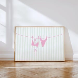 Preppy Dorm Decor, Pink Green Bikini Print, Coastal Cowgirl Art, Pink and Green Wall Art, Digital Download