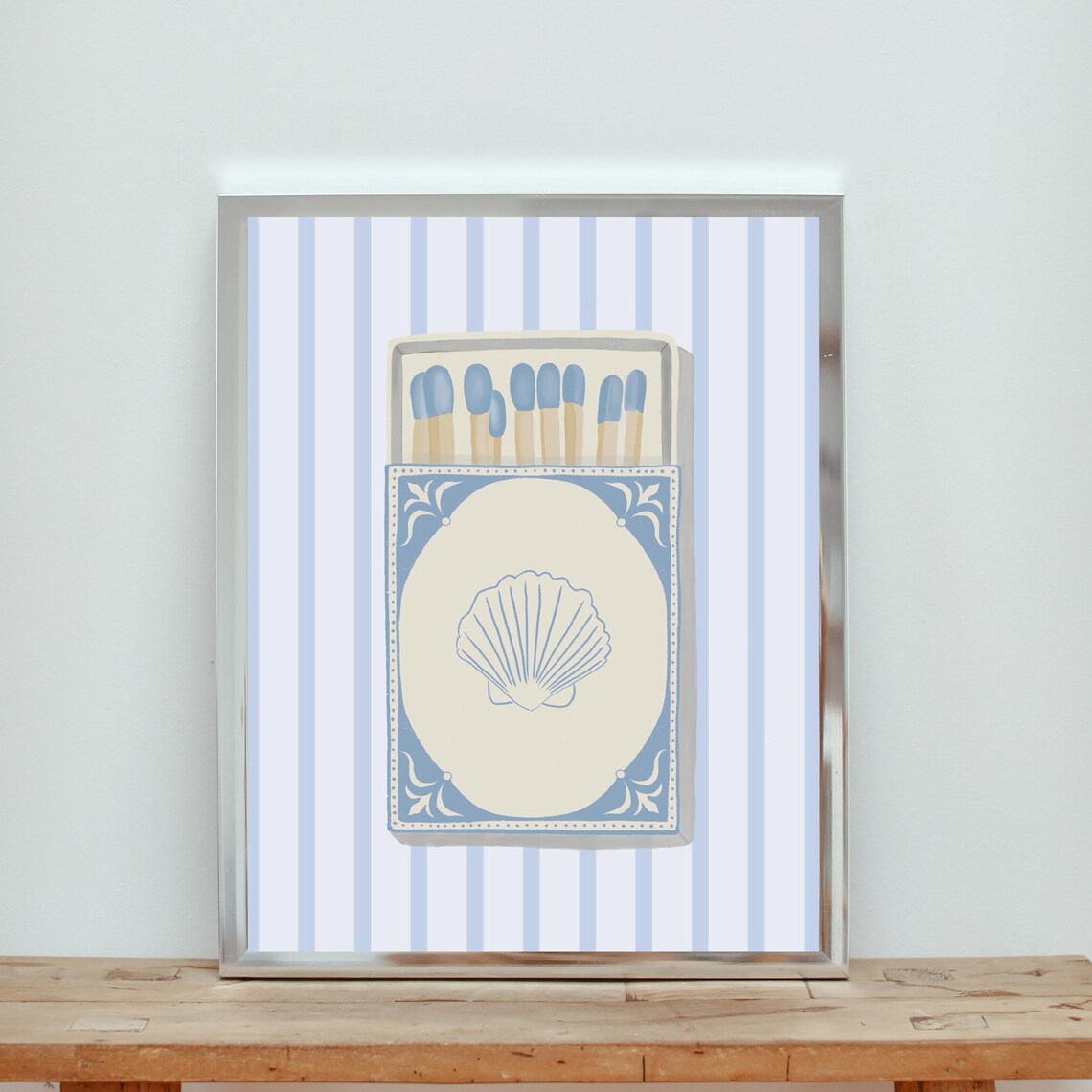 Blue Matchbox Art Print, Coastal Matchbook Wall Art, Seashell Matchbox ...
