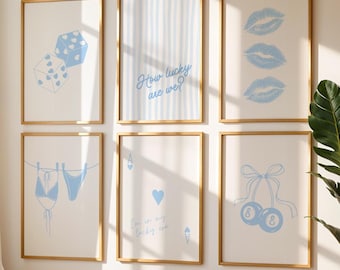 Light Blue Coquette Prints Set: Preppy Dorm Decor (Digital Download)