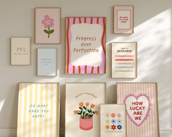 Conjunto de 10 láminas decorativas motivacionales a todo color, pósteres de afirmación de amor propio, decoración moderna para dormitorios universitarios, paquete de láminas decorativas digitales imprimibles.