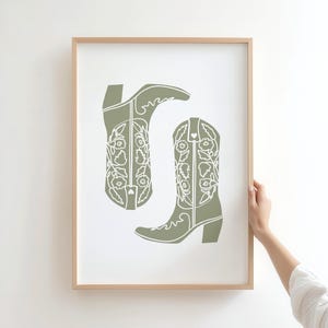 Sage Green Cowgirl Boots Art Print: Trendy Western Decor (Digital Download