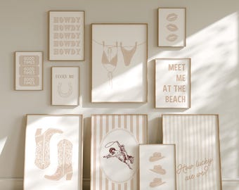 Beige Coastal Cowgirl Wall Art Set: Trendige Wohnheim Dekoration (Digitaler Download)