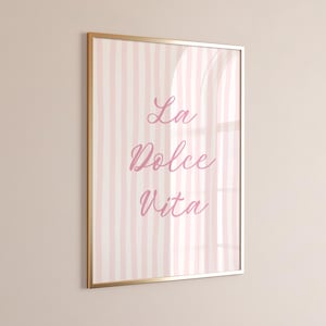 La Dolce Vita Quote Wall Art, Pink Striped Printable, Coastal Italian Decor, Beach Cottage Printable, Digital Download