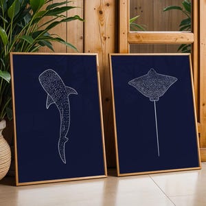 Whale Shark & Eagle Ray Print Set: Ocean Marine Art (Digital Download)