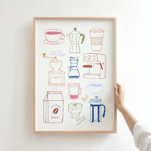 Coffee Art Print, Retro Cafe Lover Gift, Vintage Kitchen Wall Print, Digital Download image 1