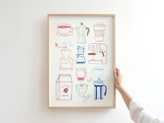 Coffee Art Print, Retro Cafe Lover Gift, Vintage Kitchen Wall Print, Digital Download