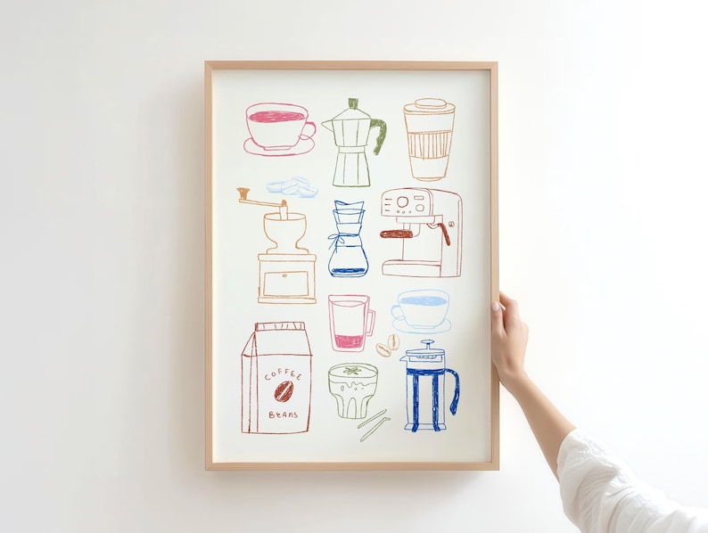 Coffee Art Print, Retro Cafe Lover Gift, Vintage Kitchen Wall Print, Digital Download image 1