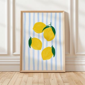 Trendy Lemon Art Print, Citrus Kitchen Wall Decor, Digital Download