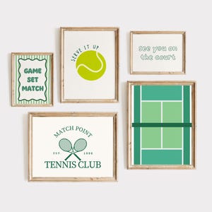 Tennis Wall Art Bundle, Game Set Match Printable Decor, Green Tennis Poster Set, Sports-Themed Wall Art, Digital Download