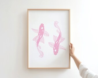Roze koivissenprint, minimalistische Japanse zenmuurkunst, digitale download