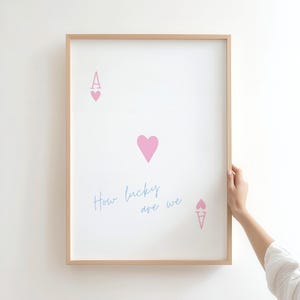 Playing Card Print, How Lucky Are We, Preppy Pink Blue Wall Art, Digital Download