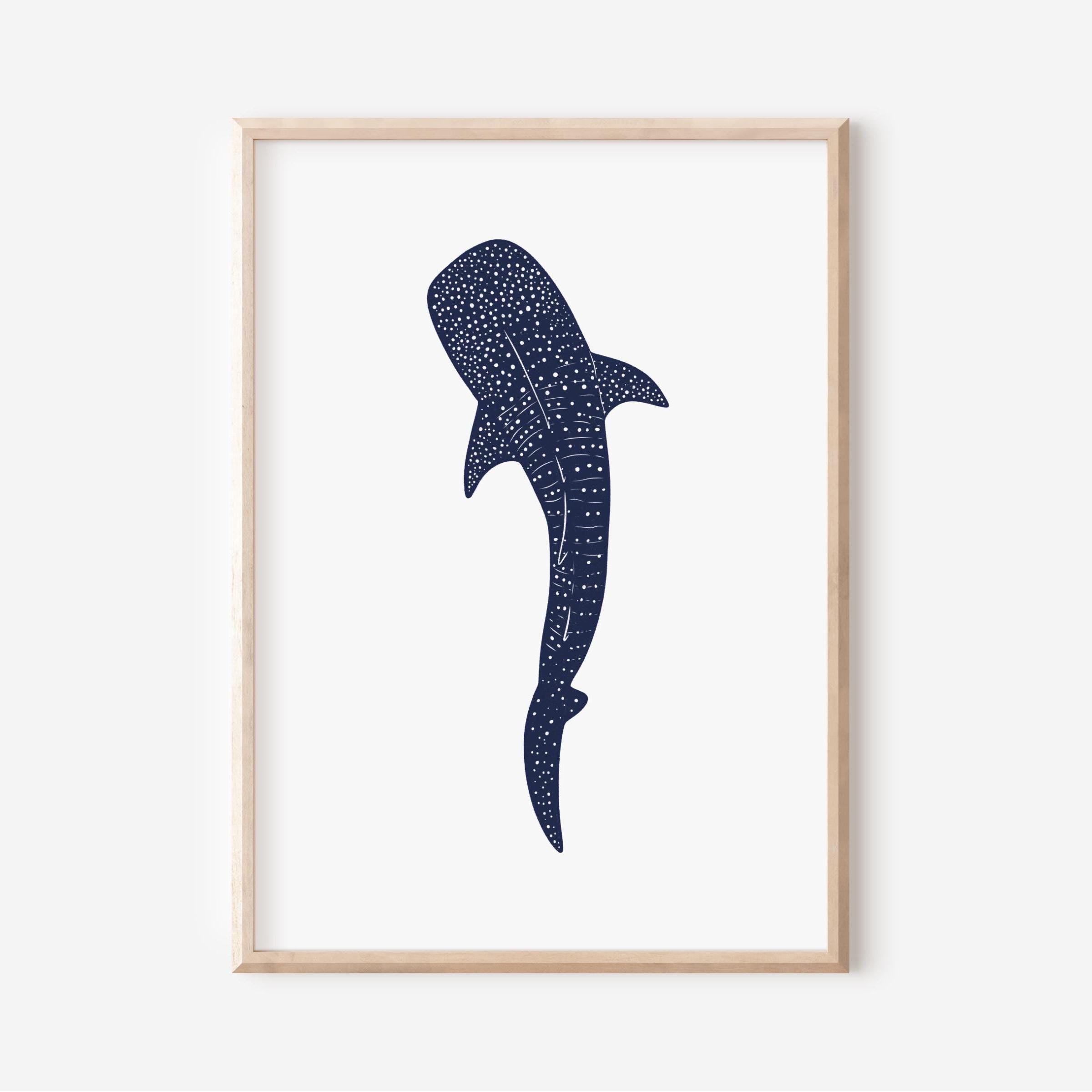 Whale Shark Print, Ocean Animal Wall Art, Coastal Decor, Marine Life Poster, Blue Whale Shark Illustration, Digital Download, Diver gift