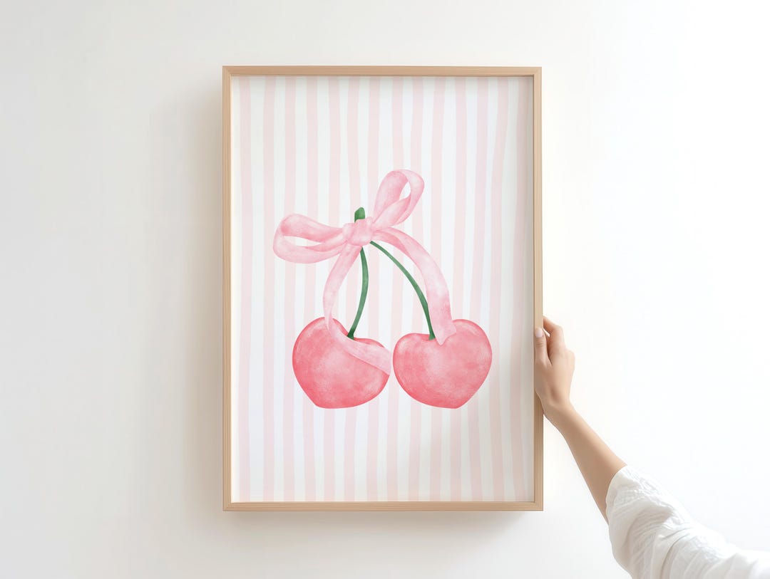 Cherry Bow Coquette Print, Preppy Pink Wall Art, Girly Dorm Poster ...