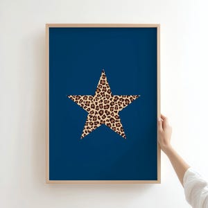 Leopard Print Star, Glam Wall Art, Rockstar Girlfriend Poster, Navy Blue Maximalist Decor, Digital Download