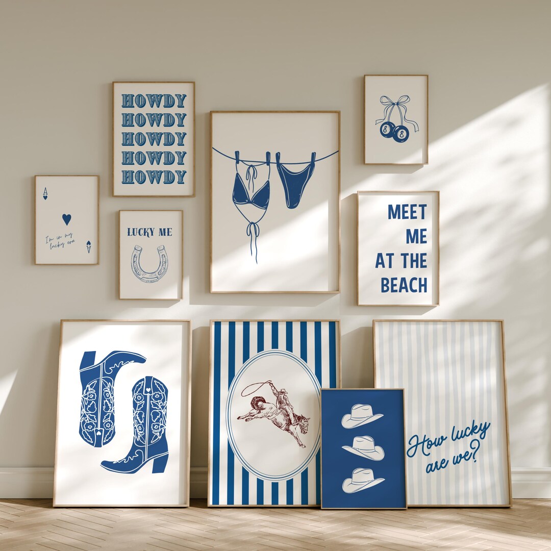 Coastal Cowgirl Navy Blue Wall Art Set: Trendy Dorm Decor (digital ...