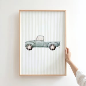 Sage Green Car Print, Vintage Watercolor Nursery Art, Boy Nursery Playroom Poster, Digital Download